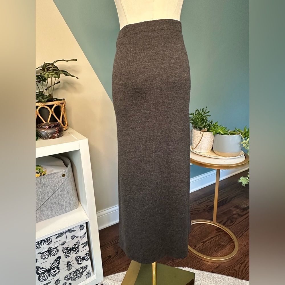 Vintage Nina Leonard Wool Blend Knit Pencil Skirt Stretchy Gray Midi Skirt 90s L - Picture 4 of 8
